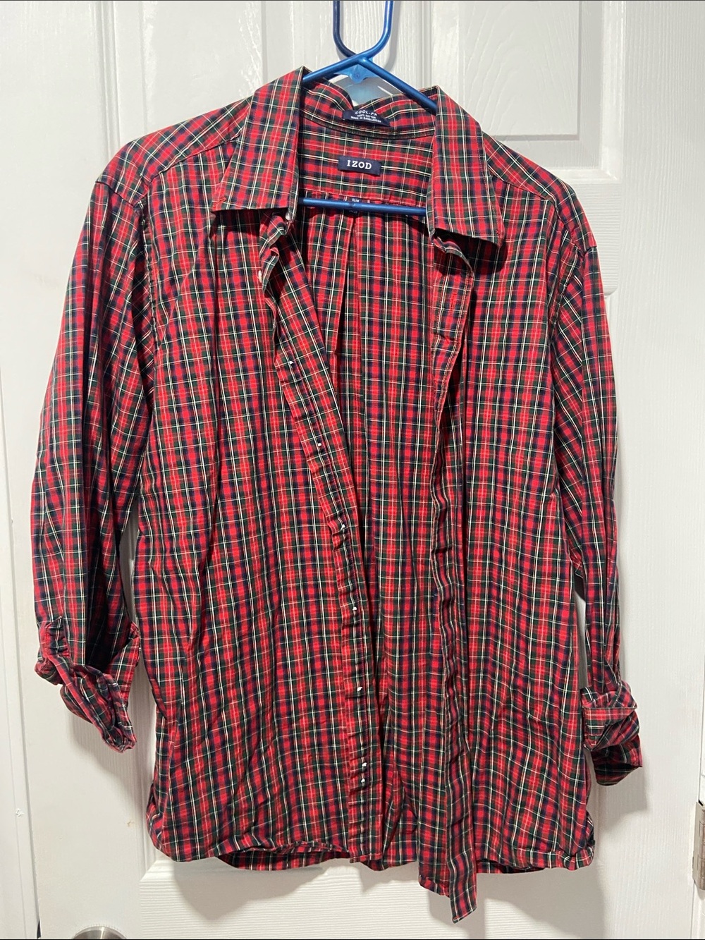 Izod Red and Green Plaid Button-Down Shirt